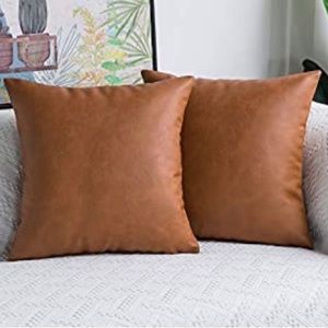 Faux Leather Throw Pillow Covers Set of 2